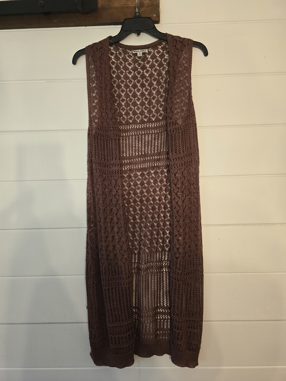 Moral Fiber Openwork Crochet Vest in Dusty Rose Boho Style XL